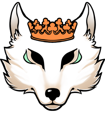 a sticker of a white wolf wearing a golden crown