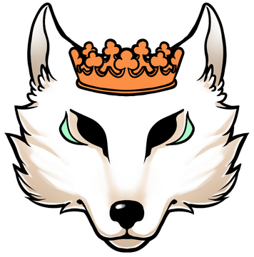 a sticker of a white wolf wearing a golden crown